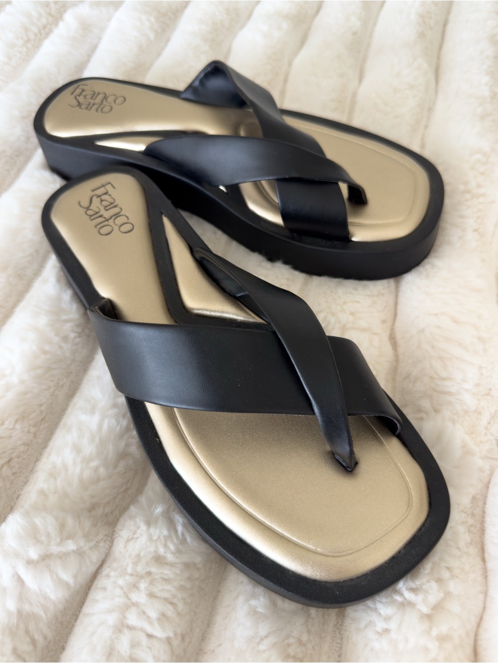 Franco Sarto Janey Black Cross-Strap Platform Sandals